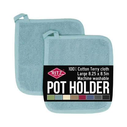 Picture of Ritz Terry Potholder & Hot Pad: Unparalleled Heat Resistant, Durable 100% Cotton - Ergonomically Designed for Optimal Grip - Easy-Care Machine Washable, Perfect for Your Kitchen - Dew, 2-Pk