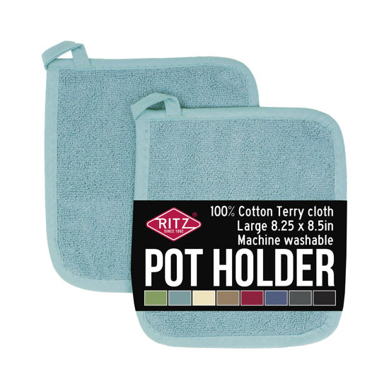 Picture of Ritz Terry Potholder & Hot Pad: Unparalleled Heat Resistant, Durable 100% Cotton - Ergonomically Designed for Optimal Grip - Easy-Care Machine Washable, Perfect for Your Kitchen - Dew, 2-Pk