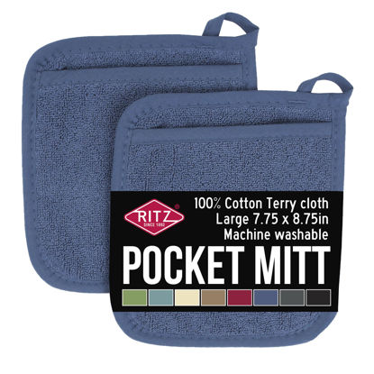 Picture of Ritz Terry Pocket Mitt & Hot Pad: Unparalleled Heat Resistant, Durable 100% Cotton - Ergonomically Designed for Optimal Grip - Easy-Care Machine Washable, Perfect for Your Kitchen - Federal Blue, 2-Pk