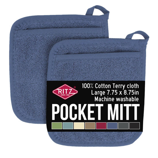 Picture of Ritz Terry Pocket Mitt & Hot Pad: Unparalleled Heat Resistant, Durable 100% Cotton - Ergonomically Designed for Optimal Grip - Easy-Care Machine Washable, Perfect for Your Kitchen - Federal Blue, 2-Pk