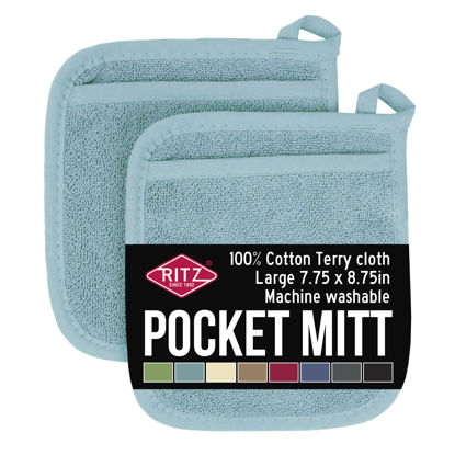 Picture of Ritz Terry Pocket Mitt & Hot Pad: Unparalleled Heat Resistant, Durable 100% Cotton - Ergonomically Designed for Optimal Grip - Easy-Care Machine Washable, Perfect for Your Kitchen - Dew, 2-Pk
