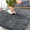 Picture of OLANLY Area Rugs for Living Room Bedroom, Machine Washable 4x5.9 Feet Soft Fluffy Shaggy Bedside Rug, Indoor Floor Carpet for Kids Girls and Boys, Dorms, Nursery Rooms, Home Decor Aesthetic, Grey