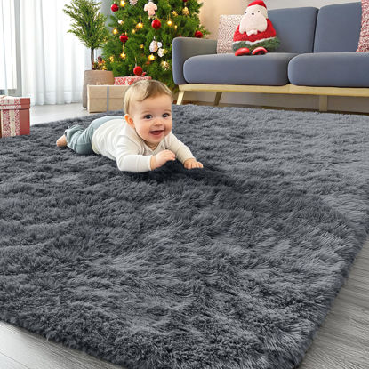 Picture of OLANLY Area Rugs for Living Room Bedroom, Machine Washable 4x5.9 Feet Soft Fluffy Shaggy Bedside Rug, Indoor Floor Carpet for Kids Girls and Boys, Dorms, Nursery Rooms, Home Decor Aesthetic, Grey