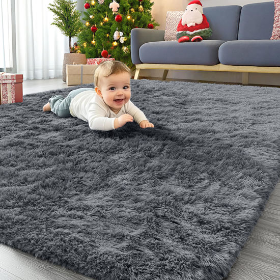 Picture of OLANLY Area Rugs for Living Room Bedroom, Machine Washable 4x5.9 Feet Soft Fluffy Shaggy Bedside Rug, Indoor Floor Carpet for Kids Girls and Boys, Dorms, Nursery Rooms, Home Decor Aesthetic, Grey