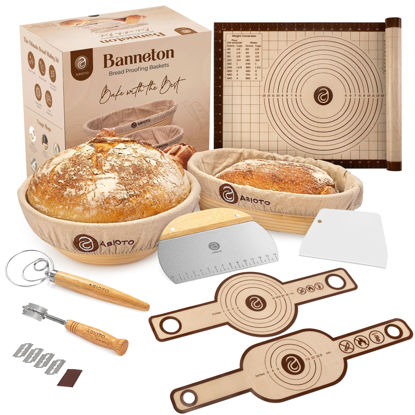 Picture of 9" Round and 10" Oval Banneton Bread Proofing Baskets and Sourdough Bread Baking Supplies, A Complete Sourdough Kit with Bread Lame, Danish Whish, Bowl & Dough Scraper, 2 Bread Slings, and Baking Mat