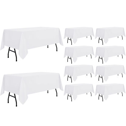 Picture of sancua 10 Pack White Tablecloth 60 x 84 Inch, Rectangle Table Cloth for 4ft Table - Stain and Wrinkle Resistant Washable Polyester Table Cover for Dining Wedding Banquet Party Buffet Restaurant