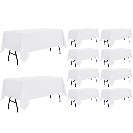 Picture of sancua 10 Pack White Tablecloth 60 x 84 Inch, Rectangle Table Cloth for 4ft Table - Stain and Wrinkle Resistant Washable Polyester Table Cover for Dining Wedding Banquet Party Buffet Restaurant