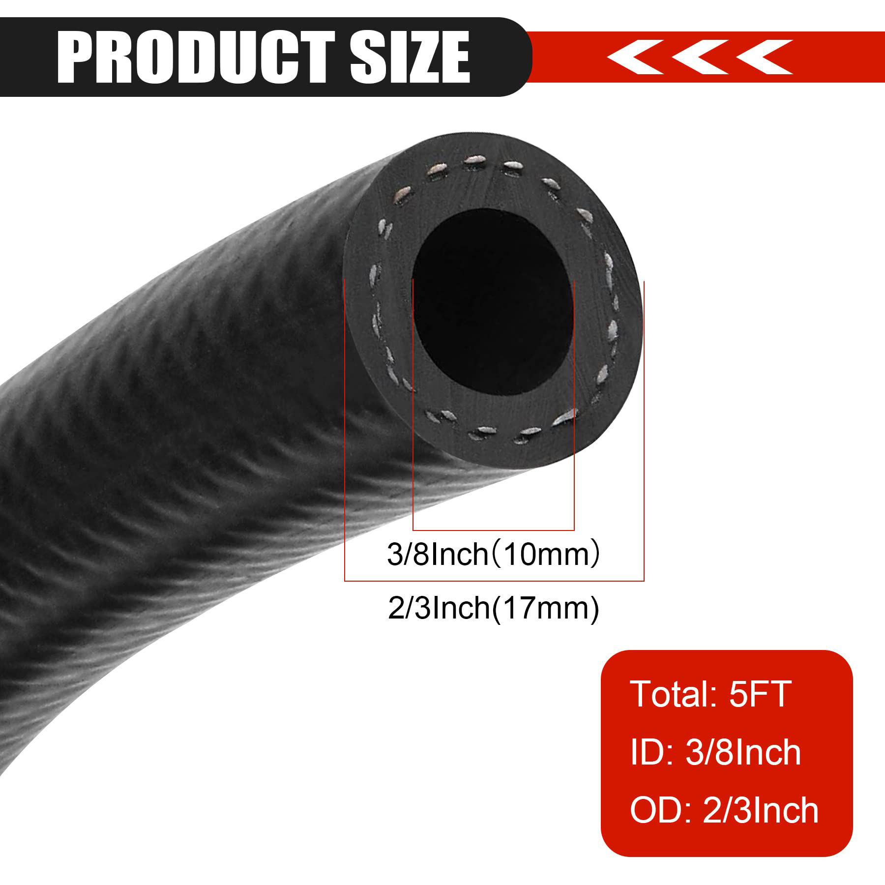 GetUSCart- 3/8 Inch (10mm) ID Fuel Line Hose 5FT NBR Rubber Push Lock ...