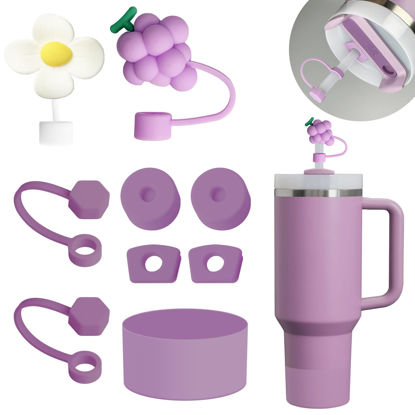 Picture of Stanley Cup Accessories Set Including 6 Pcs Silicone Spill Proof Stopper, 2 Pcs Straw Cover Cap for 9-10 mm Straws, 1 Pcs Silicone Boot for Stanley Cup Stanley 40oz & 30oz Tumbler (Lilac)