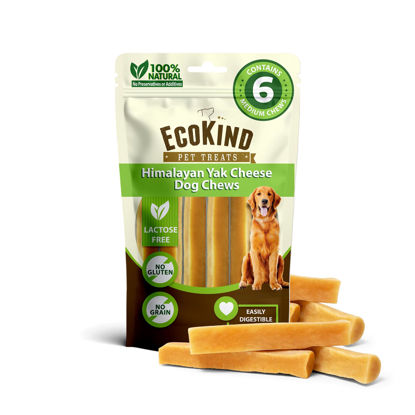 Picture of EcoKind Premium Gold Yak Cheese Himalayan Dog Chews, Dog Treats for Medium Dogs, All Natural, High Protein, for Aggressive Chewers, Medium - 6 Chews