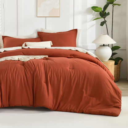 Picture of Litanika Oversized King Comforters Burnt Orange Super King Size, 3 Pieces Lightweight Solid Bedding Comforter Set, All Season Fluffy Bed Set (120x120In Comforter & 2 Pillowcases)