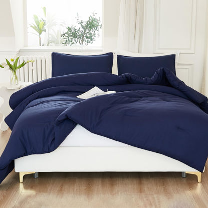 Picture of Litanika Navy Blue Twin/Twin XL Comforter Set, 2 Pieces Lightweight Solid Bedding Comforter Set, All Season Fluffy Bed Set (66x90In Comforter & 1 Pillowcase)
