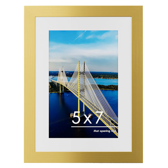 Picture of PEALSN 5x7 Picture Frame, Display Pictures 4 x 6 with Mat or 5 x 7 Without Mat for Wall Mounting Display, Photo Frames, Gold.