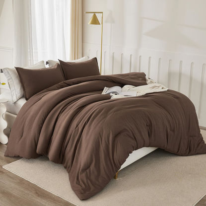Picture of Litanika Comforters Brown Super King Size, 3 Pieces Lightweight Solid Bedding Set & Collections, All Season Fluffy Bed Set (120x120In Comforter & 2 Pillowcases)