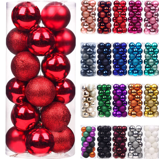 Picture of Emopeak 24Pcs Christmas Balls Ornaments for Xmas Christmas Tree - Shatterproof Christmas Tree Decorations Large Hanging Ball for Holiday Wedding Party Decoration (Red, 1.2"-3.1CM)
