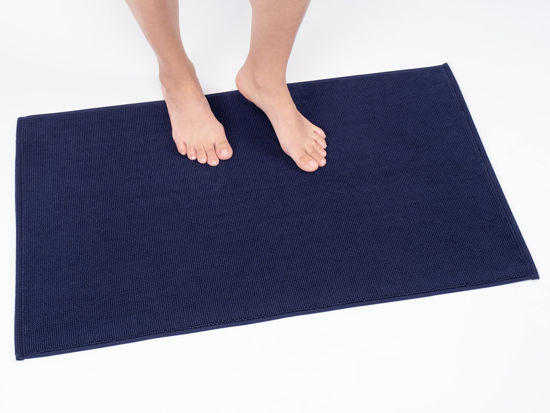 Picture of Cotton Paradise 100% Cotton Non Slip Bath Mats for Bathroom, 20x34 inch Soft Absorbent Quick Dry Machine Washable Floor Bath Mat, Navy Blue Bath Rug