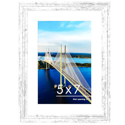 Picture of PEALSN 5x7 Picture Frame, Display Pictures 4 x 6 with Mat or 5 x 7 Without Mat for Wall Mounting Display, Photo Frames, Distressed White.