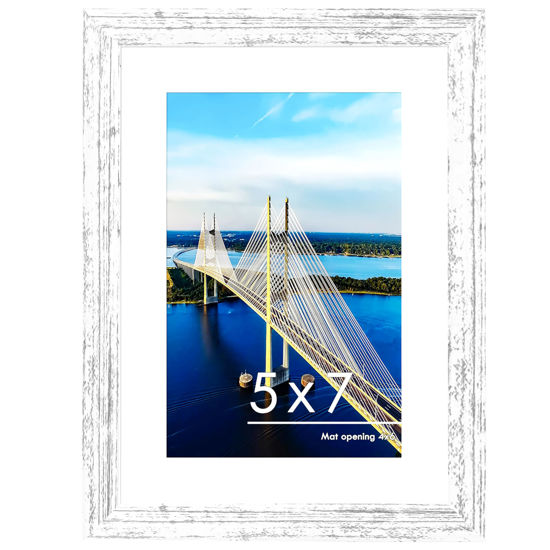 Picture of PEALSN 5x7 Picture Frame, Display Pictures 4 x 6 with Mat or 5 x 7 Without Mat for Wall Mounting Display, Photo Frames, Distressed White.