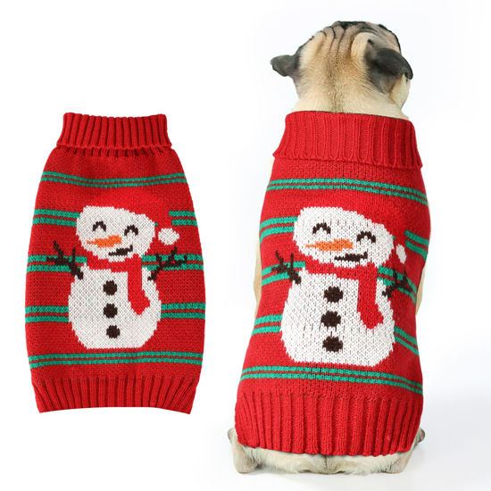 Picture of Christmas Dog Sweaters for Small Large Dogs Girl, Soft Warm Pup Dogs Shirt, Turtleneck Dog Sweaters for Medium Large Dogs, Double Knitting Collar for Outdoors Playing, Warm Dog Cat Clothes Snowman L