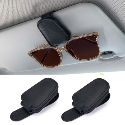 Picture of Sunglasses Holders for Car Sun Visor, 2pack Magnetic Leather Glasses Eyeglass Hanger Clip for Car, Visor Sunglasses Holder Clip Car Accessories for Truck