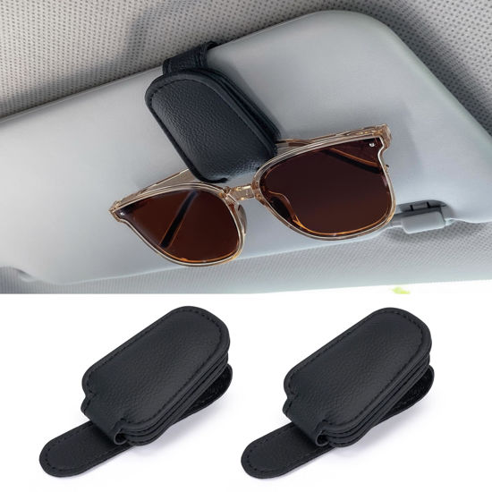 Picture of Sunglasses Holders for Car Sun Visor, 2pack Magnetic Leather Glasses Eyeglass Hanger Clip for Car, Visor Sunglasses Holder Clip Car Accessories for Truck