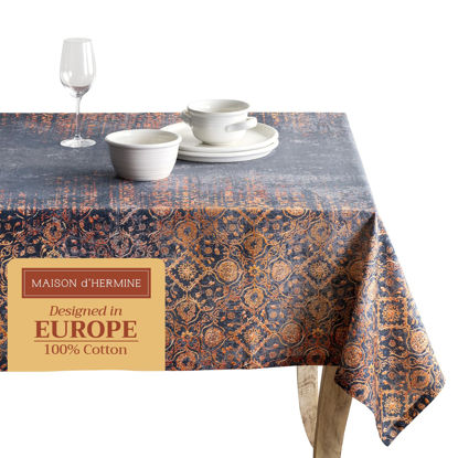 Picture of Maison d' Hermine 100% Cotton Table Cover - 70"x90" Rectangle Decorative Tablecloth - Washable Tablecloths for Dining, Home, Farmhouse & Party - for Thanksgiving & Christmas - Imperfection Collection