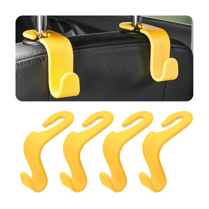 Picture of 4PCS Car Back Seat Headrest Hooks, Rear Car Seat Storage Headrest Hanger Holder Hooks Organizer, Universal Auto Interior Accessories for Bag Purse Handbag Cloth Coats Grocery (Yellow)