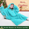 Picture of Waitu Wearable Blanket Sweatshirt for Women and Men, Super Warm and Cozy Giant Blanket Hoodie, Thick Flannel Blanket with Sleeves and Giant Pocket - Cyan