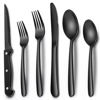 Picture of Black Heavy Duty Silverware Set, 24-Piece Stainless Steel Flatware Set with Steak Knives for 4, Food-Grade Tableware Cutlery Set, Utensil Sets for Home Restaurant, Mirror Finish, Dishwasher Safe