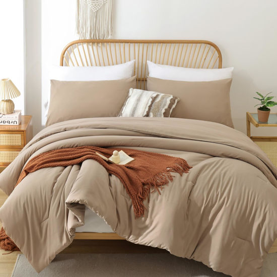 Picture of ROSGONIA King Size Comforter Set Taupe Brown, 3pcs(1 Boho Tan Comforter & 2 Pillowcases) All Season Bedding Lightweight Bedspread Blanket Quilts