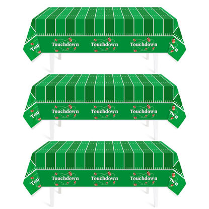 Picture of Football Party Decorations,3 Pack Football Tablecloth Disposable Plastic Tablecloth 54" X 108", Football Birthday Party Decor,Football Table Cloth for Rectangle Tables,Football Party Supplies for Home