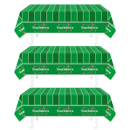 Picture of Football Party Decorations,3 Pack Football Tablecloth Disposable Plastic Tablecloth 54" X 108", Football Birthday Party Decor,Football Table Cloth for Rectangle Tables,Football Party Supplies for Home