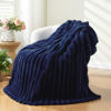 Picture of NEWCOSPLAY Super Soft Throw Blanket Dark Navy Premium Silky Flannel Fleece 3D Ribbed Jacquard Lightweight Bed Blanket All Season Use (Dark Navy Ribbed, Throw(50"x60"))