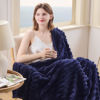 Picture of NEWCOSPLAY Super Soft Throw Blanket Dark Navy Premium Silky Flannel Fleece 3D Ribbed Jacquard Lightweight Bed Blanket All Season Use (Dark Navy Ribbed, Throw(50"x60"))