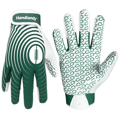 Picture of HANDLANDY Football Gloves Youth, Sticky Kids Receiver Gloves for Boys Girls, Stretch Fit Flag Football Gloves (White and Green, X-Small)