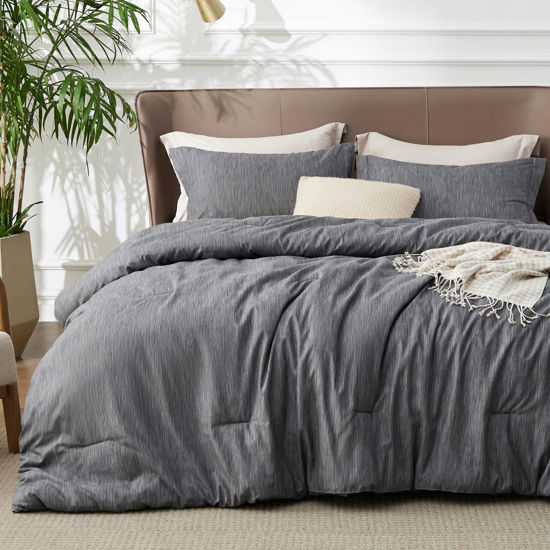 Picture of Bedsure California King Comforter Set - Charcoal Grey Comforter Cal King Size, Soft Cationic Dyed Bedding Set for All Seasons, 3 Pieces, 1 Comforter (104"x96") and 2 Pillow Shams (20"x36"+2")