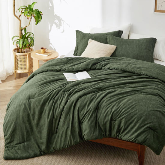 Picture of Bedsure Full Size Comforter Set - Dark Green Full Comforter Set, Soft Bedding for All Seasons, Cationic Dyed Bedding Set, 3 Pieces, 1 Comforter (82"x86") and 2 Pillow Shams (20"x26"+2")