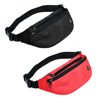 Picture of 2 Packs Fanny Packs for Men and Women, Waterproof Sports Waist Pack Bag for Travel Hiking Running Hands-free(Black&Red)