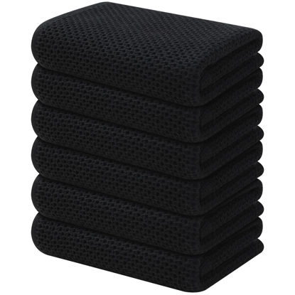 Picture of Kitinjoy 100% Cotton Waffle Weave Kitchen Towels, 6-Pack Super Soft and Absorbent Kitchen Dish Towels for Drying Dishes, Kitchen Hand Towels, 13 in x 28 in, Black