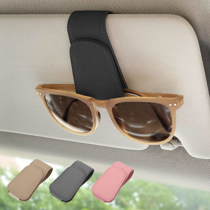 Picture of Ompellus 2 Pack Magnetic Leather Sunglass Holder, Eyeglass Hanger Clip for Car Sun Visor, Suitable for Different Size Eyeglasses(Black, 2 Pack)