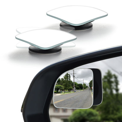 Picture of LivTee Blind Spot Mirror, Fan HD Glass Frameless Convex Rear View Mirror with wide angle Adjustable Stick for Cars SUV and Trucks, Pack of 4