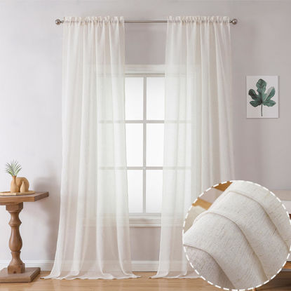 Picture of OWENIE Linen Blend Sheer Curtains 96 inch Long 2 Panels Set for Bedroom/Living Room, Natural Farmhouse Sheer Cutain Rod Pocket Farmhouse Drapes,2 Pcs Each 40" W x 96" L