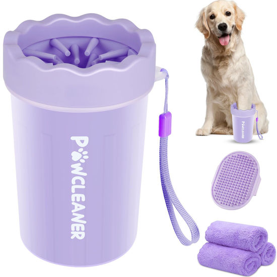 Picture of Dog Paw Cleaner, Washer, Buddy Muddy Pet Foot Cleaner for Small Medium Large Breed Dogs/Cats (with 3 absorbent towel) (Purple, Medium)
