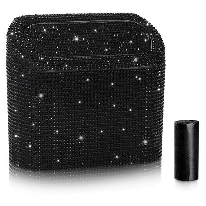 Picture of Accmor Bling Car Trash Can with Lid, Mini Vehicle Trash Bin Car Dustbin Garbage Organizer Storage, Sparkling Crystal Rhinestone Trash Bags Holder Container with 30pcs Garbage Bags Car Accessories