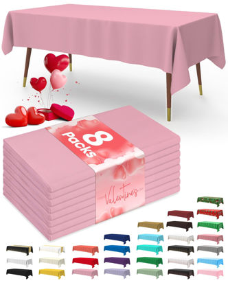 Picture of Pureegg Plastic Table Cloth Disposable - 8 Packs, Table Cloth for Retangle Table, 54"x108" Decorative Tablecloth for Parties, Picnics, Camping, Waterproof & Stain-Resistant, Pink