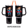 Picture of Silver Buffalo Chucky Holding Knife Wanna Play Spooky Scary Stainless Steel Tumbler with Handle and Straw, Fits in Standard Cup Holder, 40 Ounces
