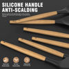 Picture of Silicone Cooking Utensils Set Utensil Sets - 446°F Heat Resistant Silicone Kitchen Utensils Set Wooden Handles, Silicone Utensils for Cooking w Holder for Non-Stick Cookware BPA FREE (Black)