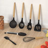 Picture of Silicone Cooking Utensils Set Utensil Sets - 446°F Heat Resistant Silicone Kitchen Utensils Set Wooden Handles, Silicone Utensils for Cooking w Holder for Non-Stick Cookware BPA FREE (Black)