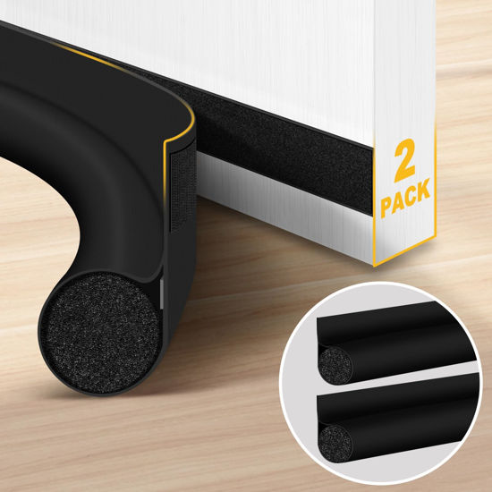 Picture of HomeProtect Door Draft Stopper 2 Pack Adjustable, Door Sweep for Bottom of Door, Weather Stripping Door Seal Interior & Exterior, Block Cold Air, Sound Light Dust, Easy to Install,32” Black