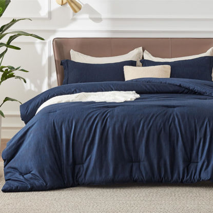 Picture of Bedsure Full Size Comforter Set - Navy Full Comforter Set, Soft Bedding for All Seasons, Cationic Dyed Bedding Set, 3 Pieces, 1 Comforter (82"x86") and 2 Pillow Shams (20"x26"+2")